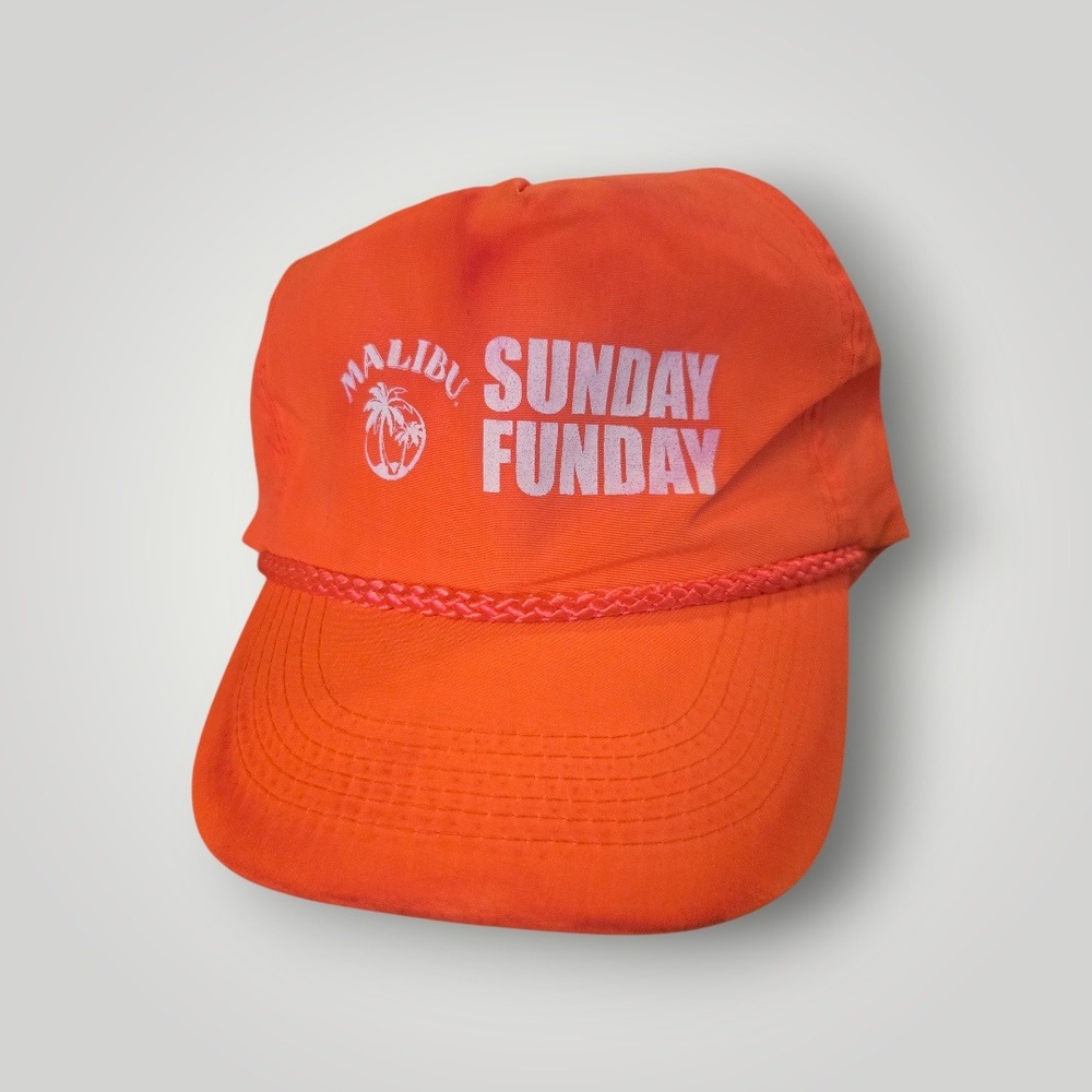 VTG Malibu Sunday Funday Hat Orange Rope Snapback CAMEO Nylon‎ Promo Cap 1990s